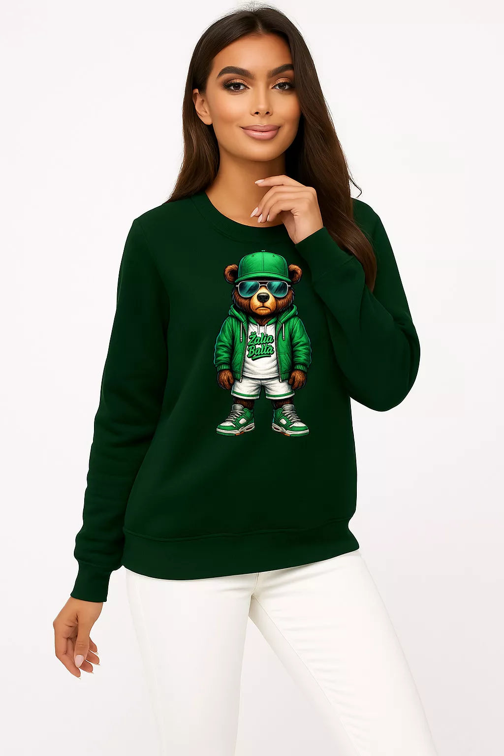 Women's dark green sweater Bear without a ball