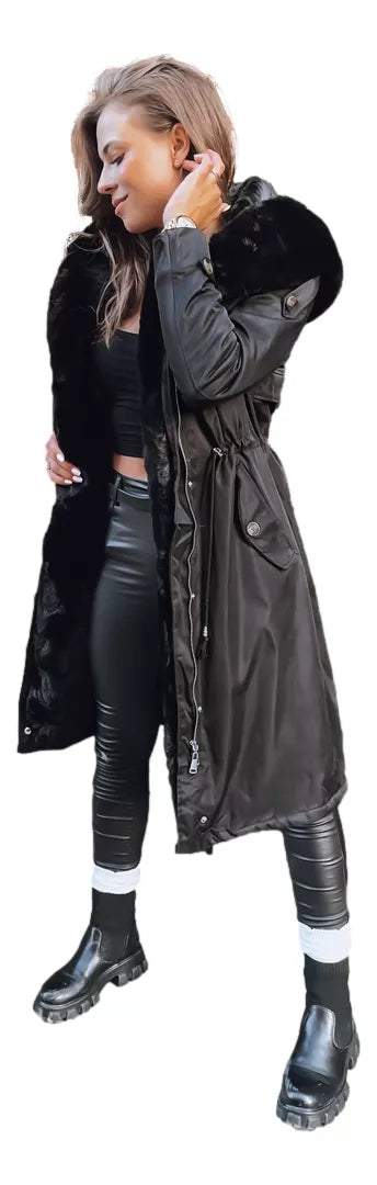 Black long women's jacket Harpe
