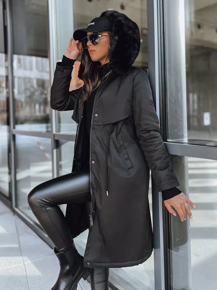 Black long women's jacket Juste
