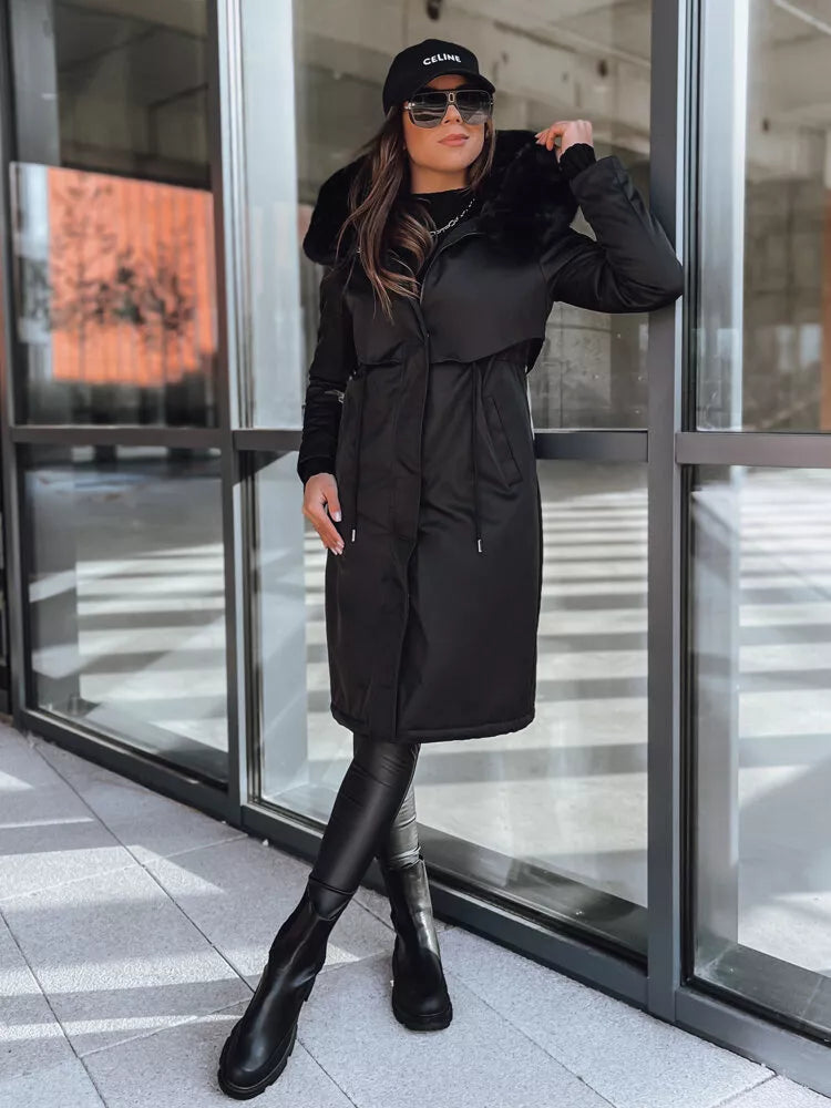 Black long women's jacket Juste