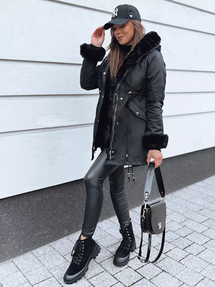 Black women's jacket with black fur Arctic