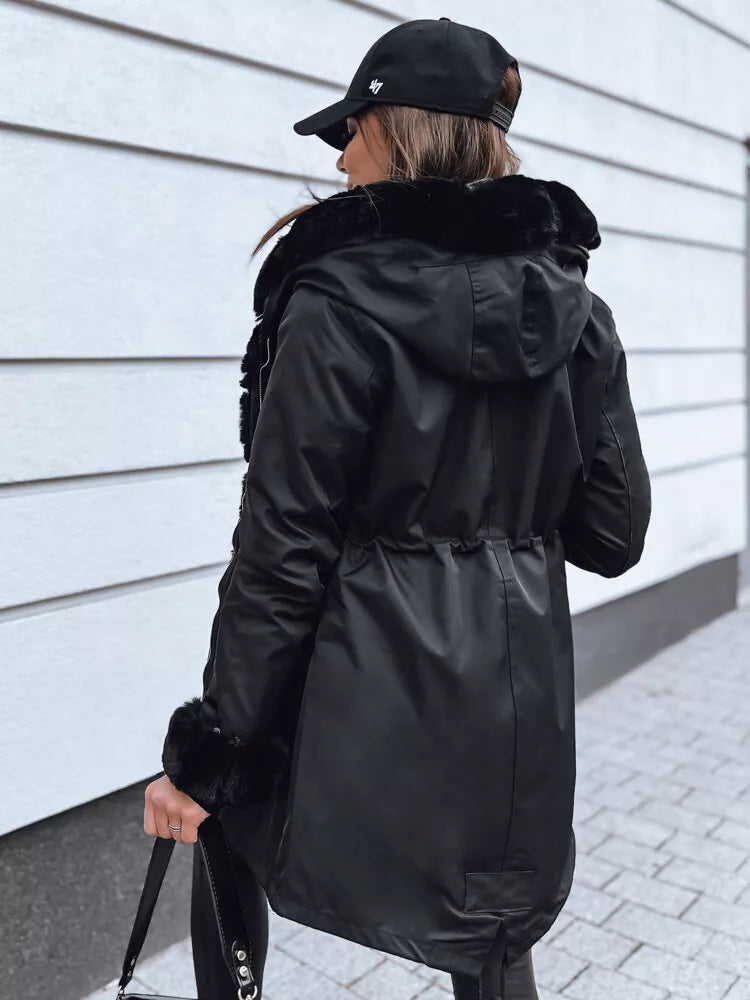 Black women's jacket with black fur Arctic