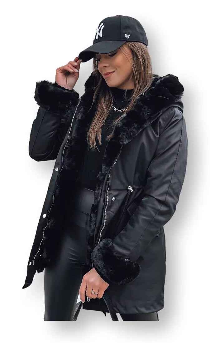 Black women's jacket with black fur Arctic