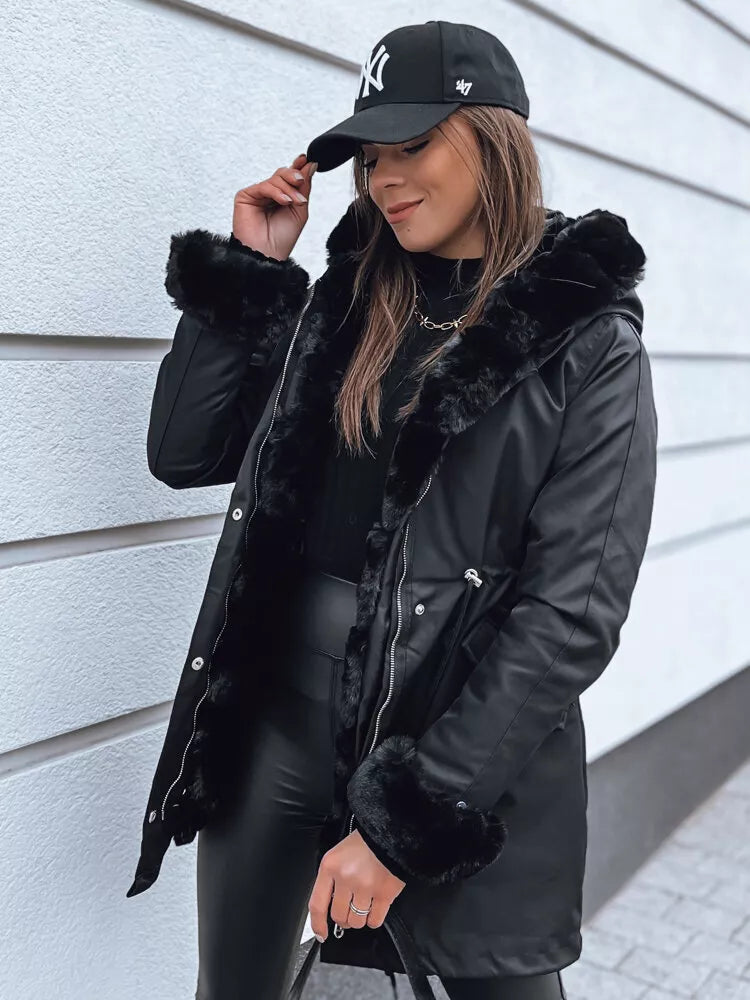 Black women's jacket with black fur Arctic
