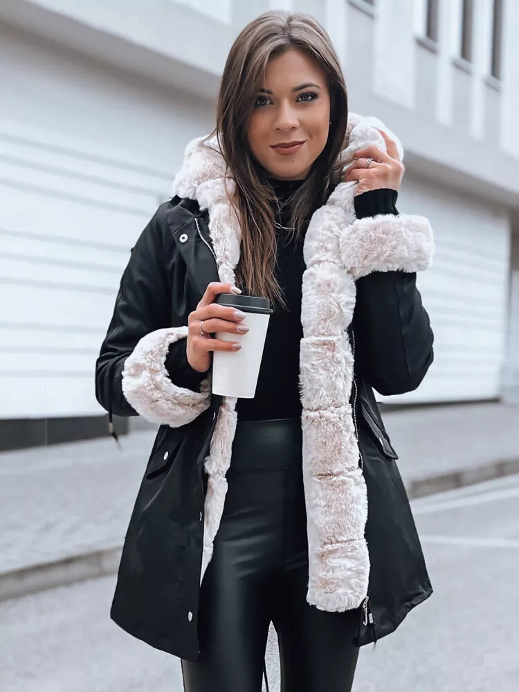 Black women's jacket with light fur Arctic