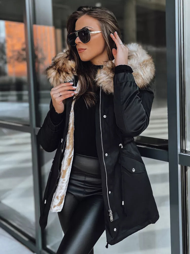 Black with light fur women's jacket Garnit