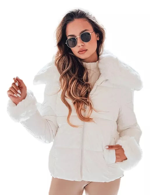 Women's white short jacket with fur Flora