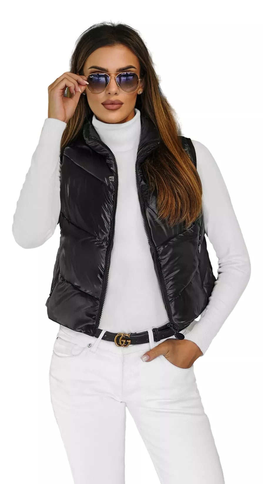 Women's shiny black vest Spin
