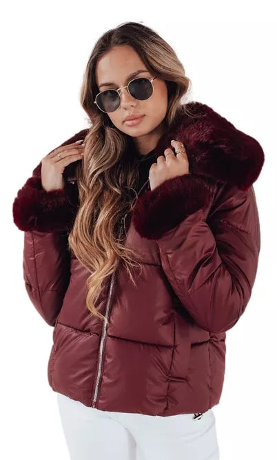 Women's burgundy short jacket with fur Flora
