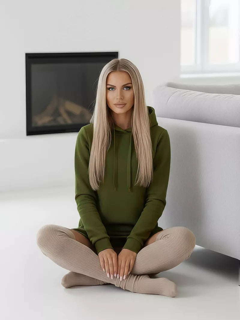 Women's khaki dress with hood Margaret