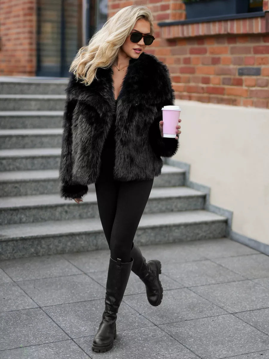 Women's black faux fur jacket Sofin