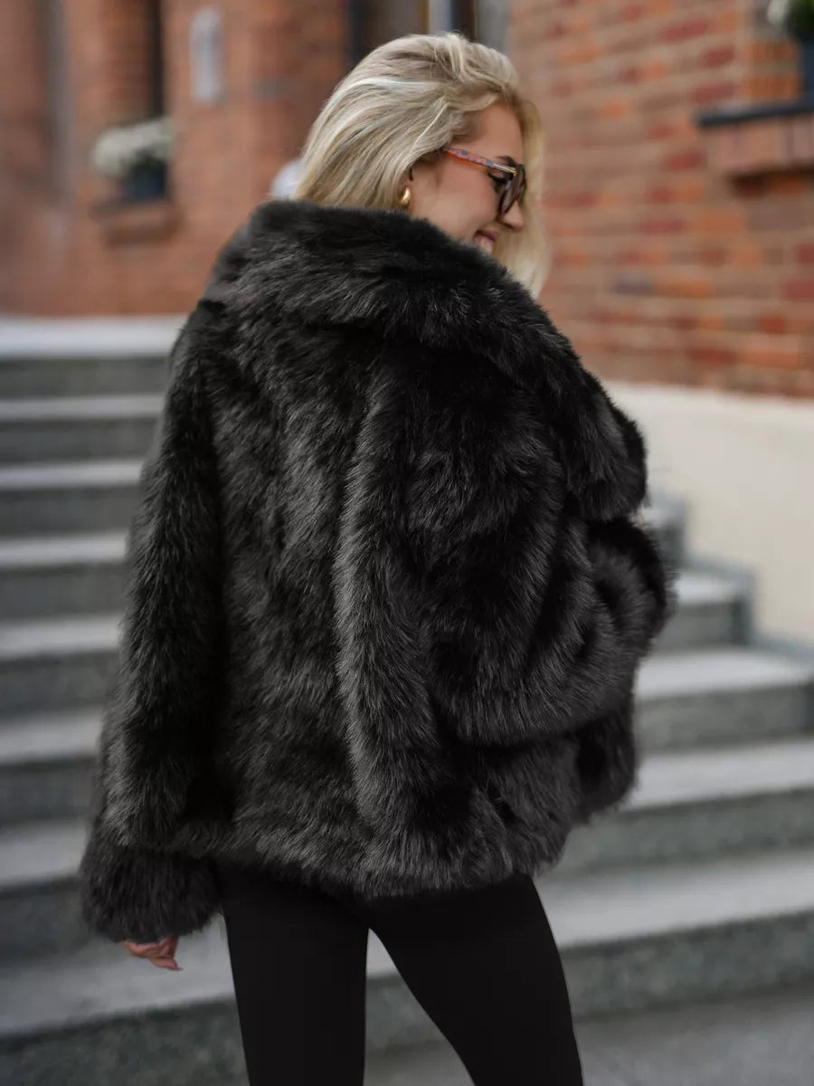 Women's black faux fur jacket Sofin
