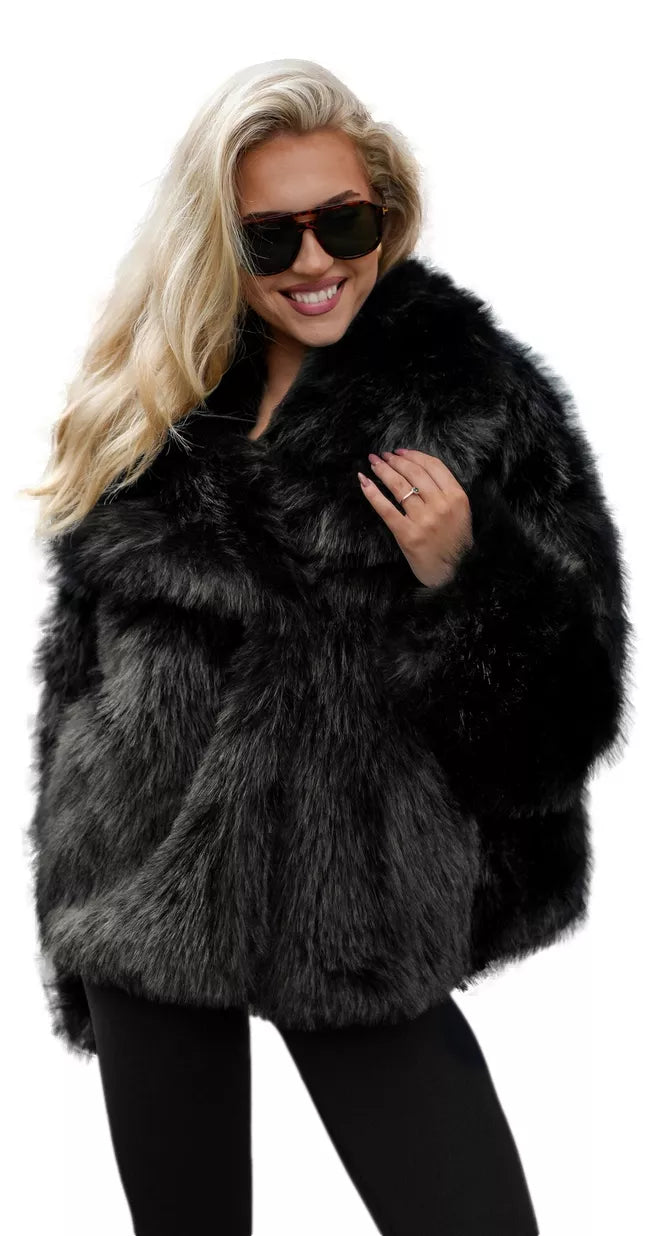 Women's black faux fur jacket Sofin