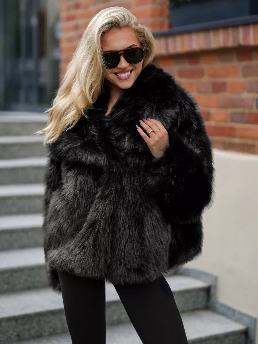 Women's black faux fur jacket Sofin