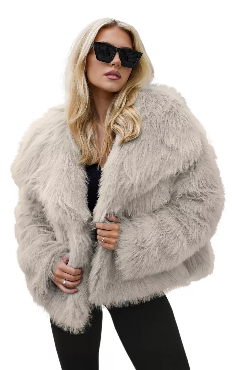Women's gray faux fur jacket Sofin