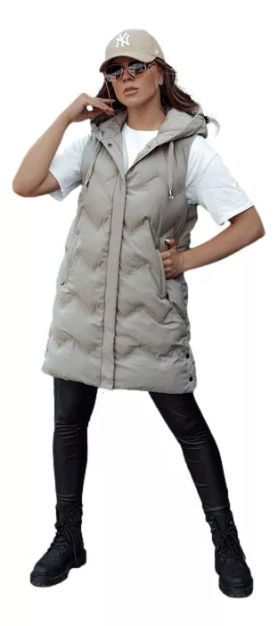 Women's quilted brown hooded vest Lily