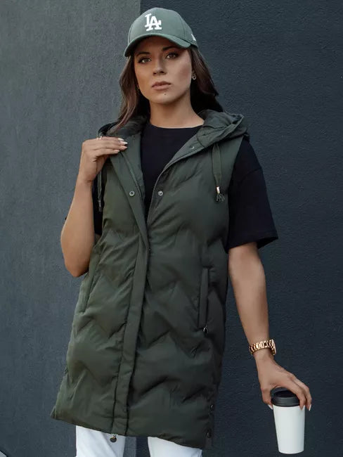 Women's quilted dark green hooded vest Lily
