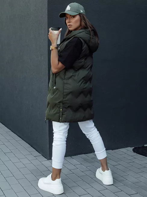 Women's quilted dark green hooded vest Lily