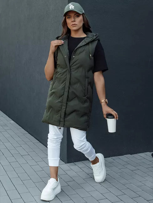 Women's quilted dark green hooded vest Lily