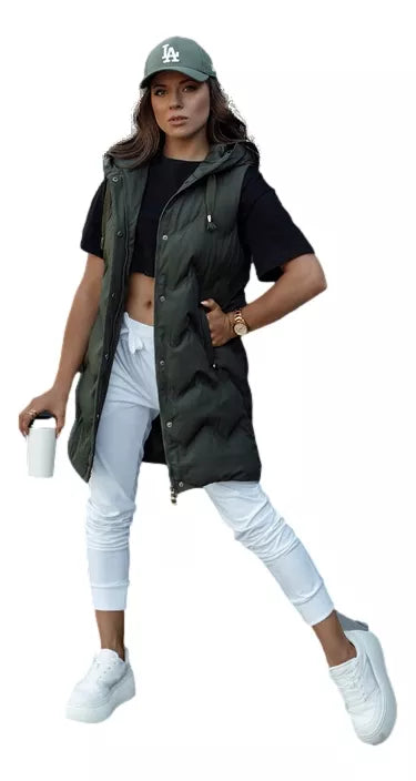 Women's quilted dark green hooded vest Lily