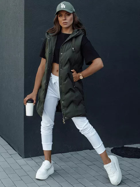Women's quilted dark green hooded vest Lily