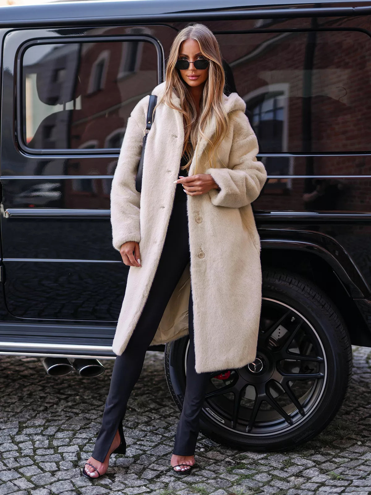 Women's long brown faux fur winter jacket Vesta