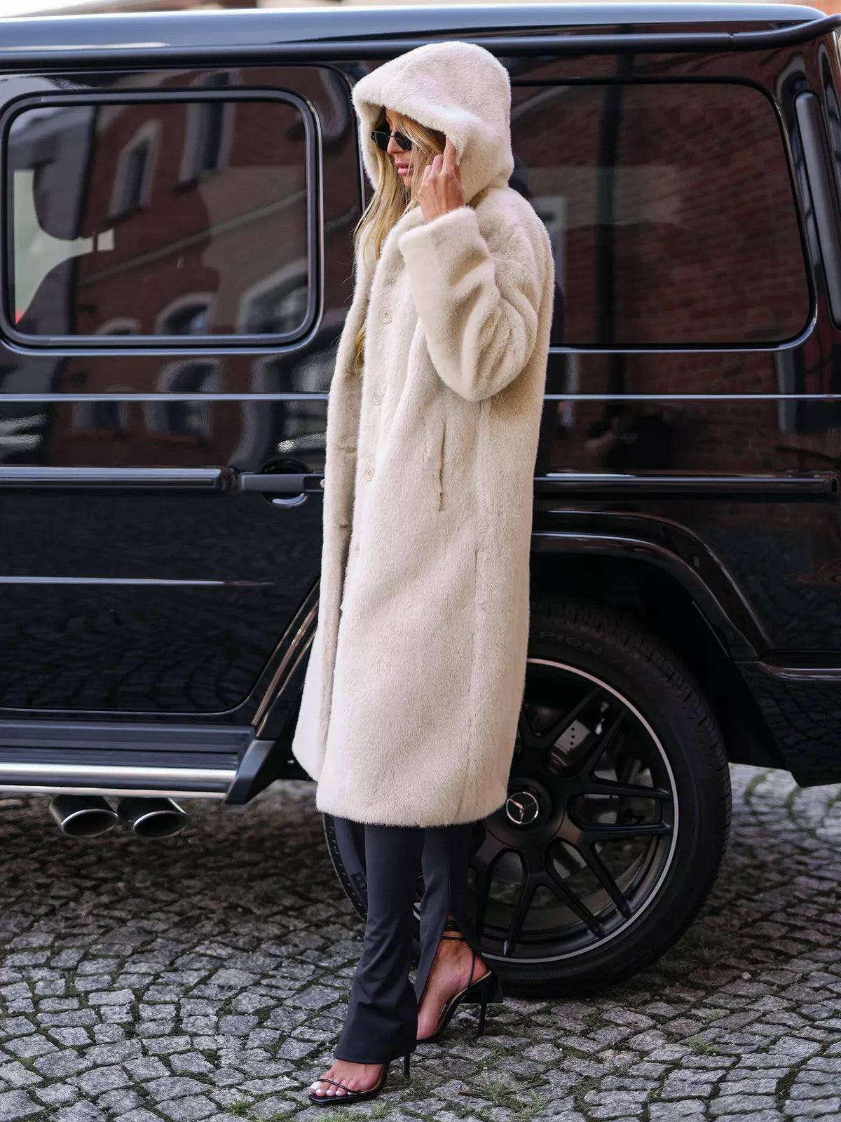 Women's long brown faux fur winter jacket Vesta