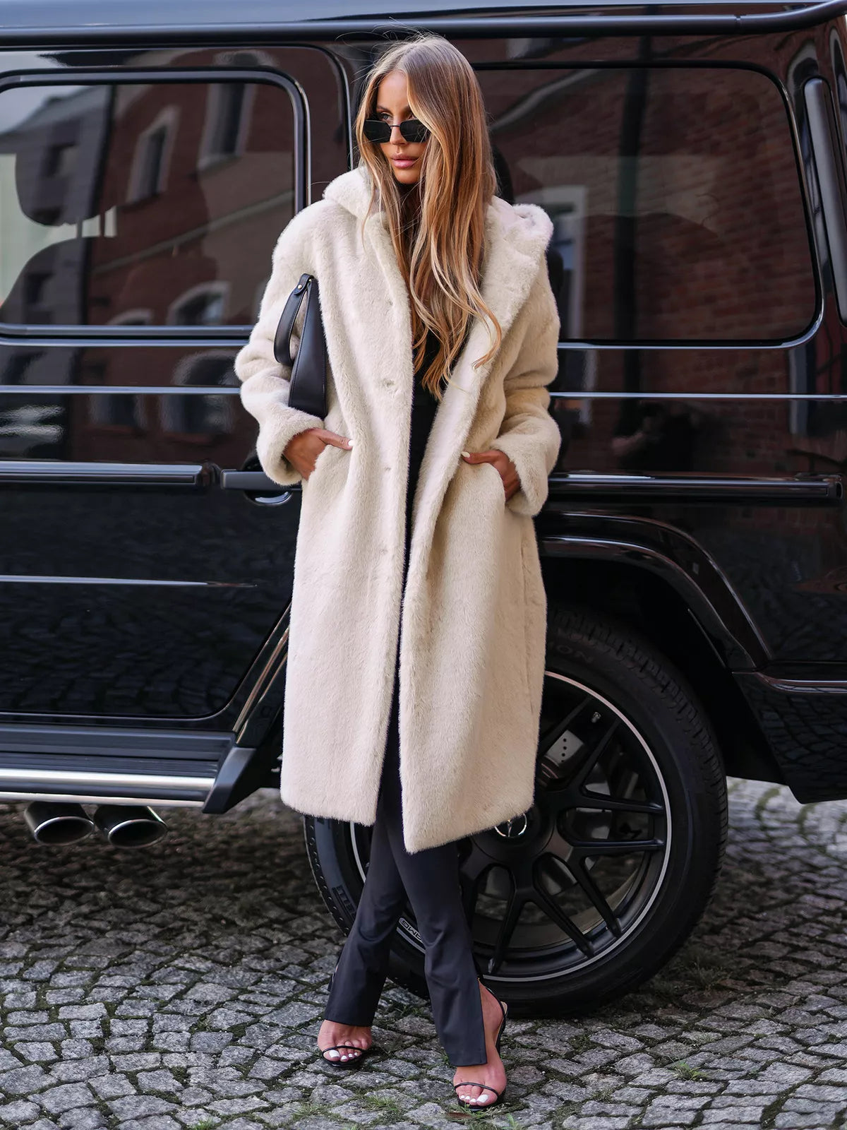 Women's long brown faux fur winter jacket Vesta