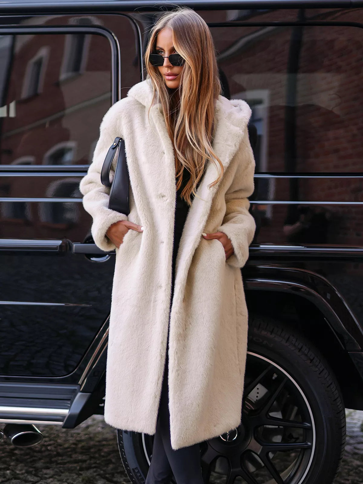 Women's long brown faux fur winter jacket Vesta