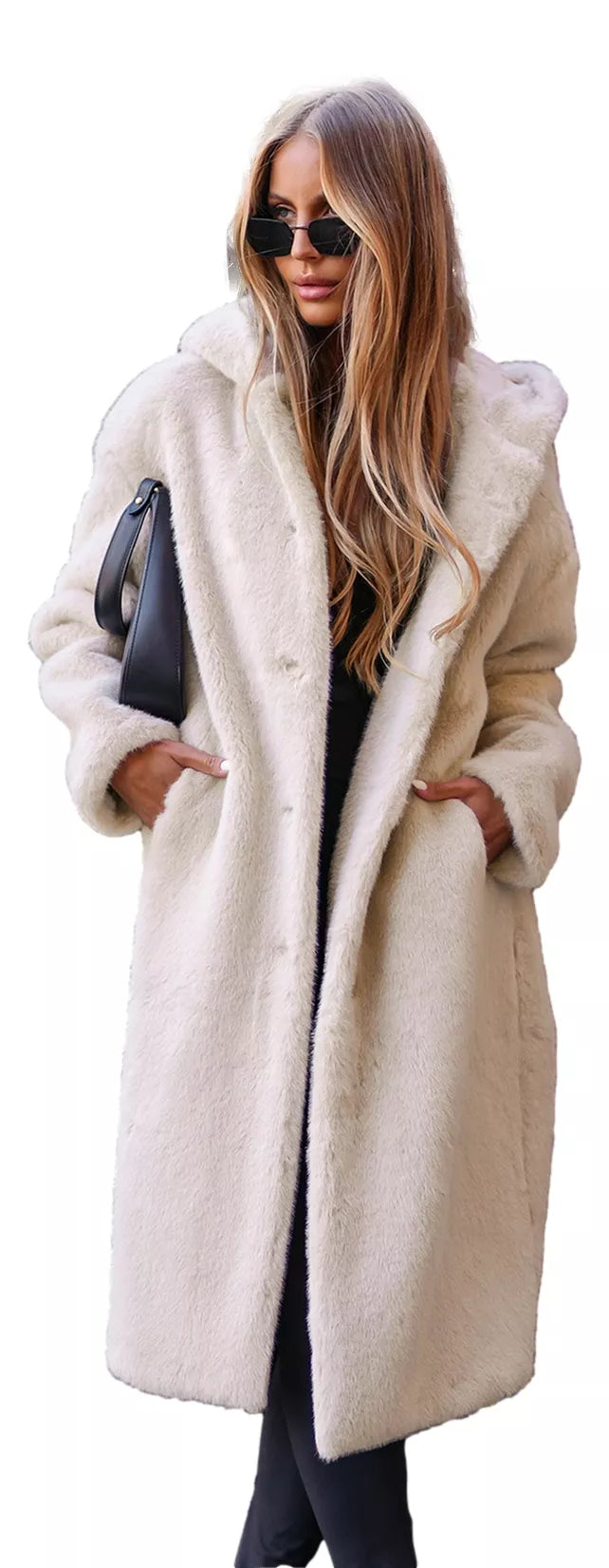 Women's long brown faux fur winter jacket Vesta