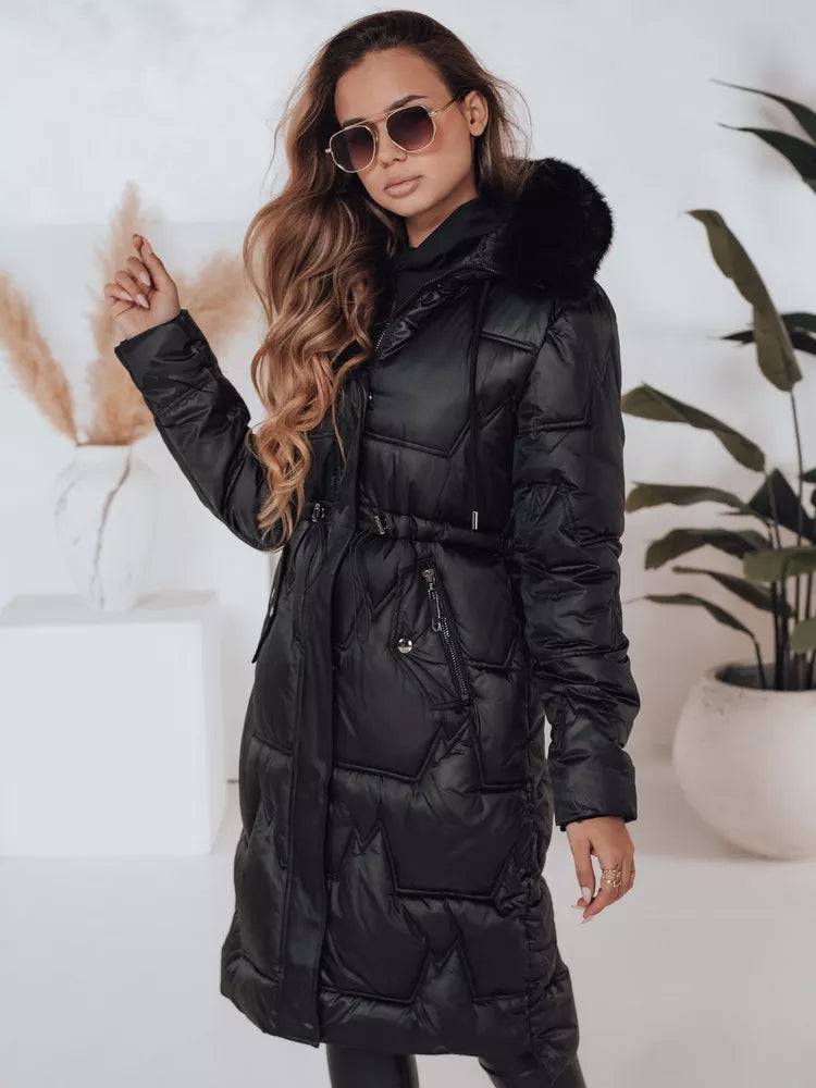 Women's long winter jacket with fur in black Velis