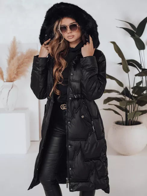 Women's long winter jacket with fur in black Velis