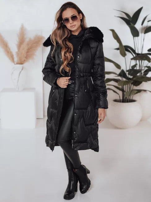 Women's long winter jacket with fur in black Velis
