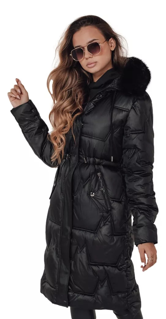 Women's long winter jacket with fur in black Velis