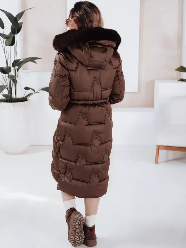 Women's long winter jacket with fur in dark brown Velis