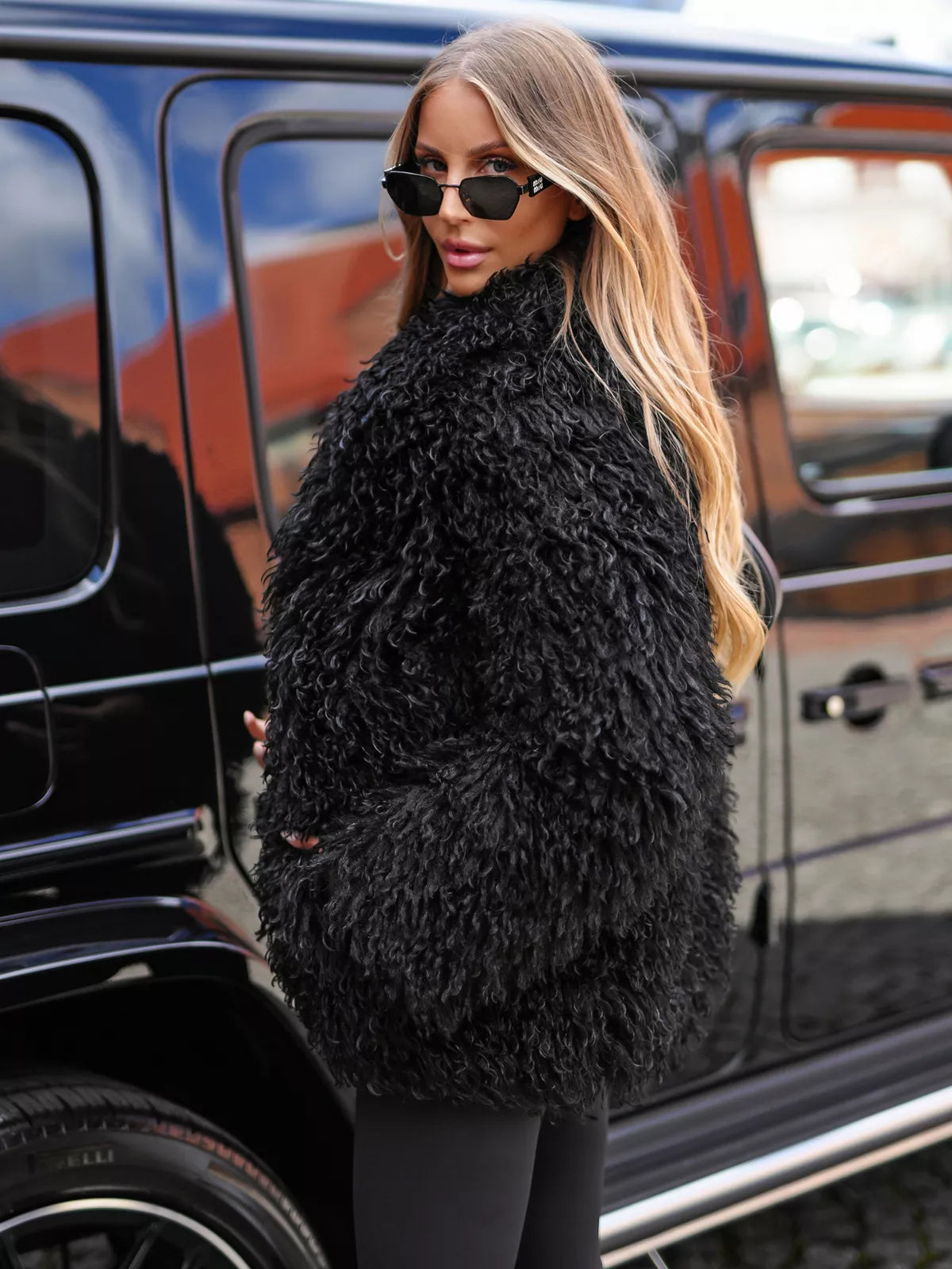 Women's black fur jacket Estela