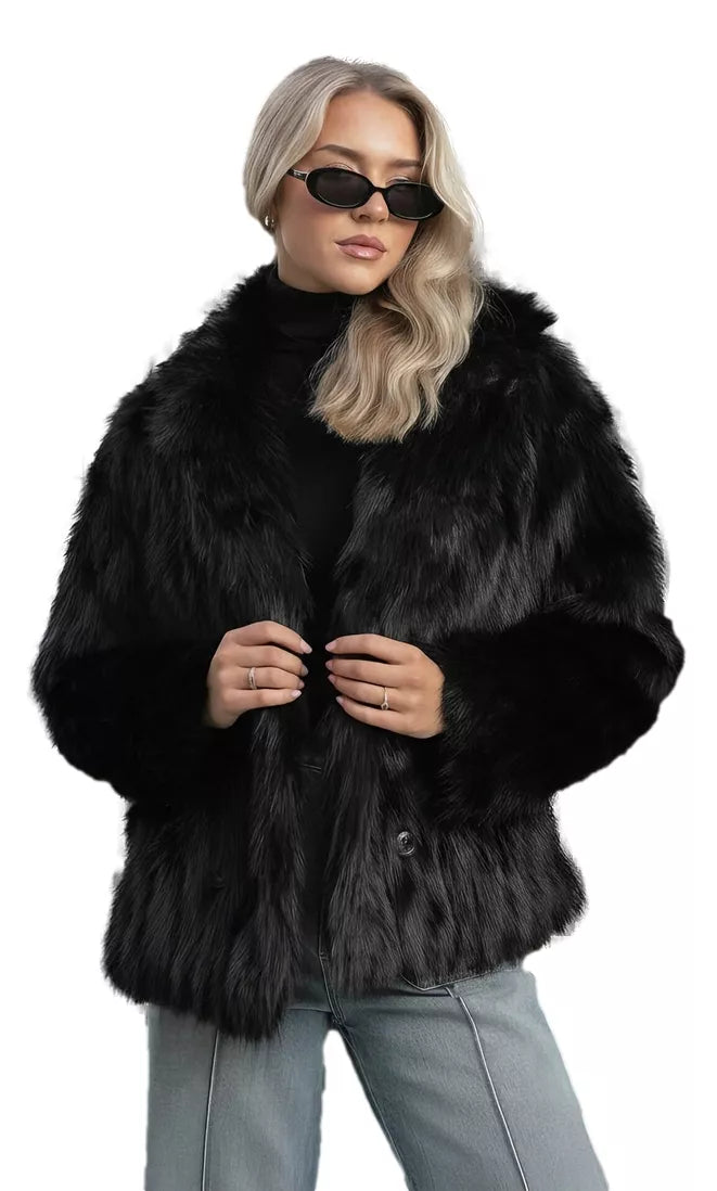 Women's black fur jacket Moda