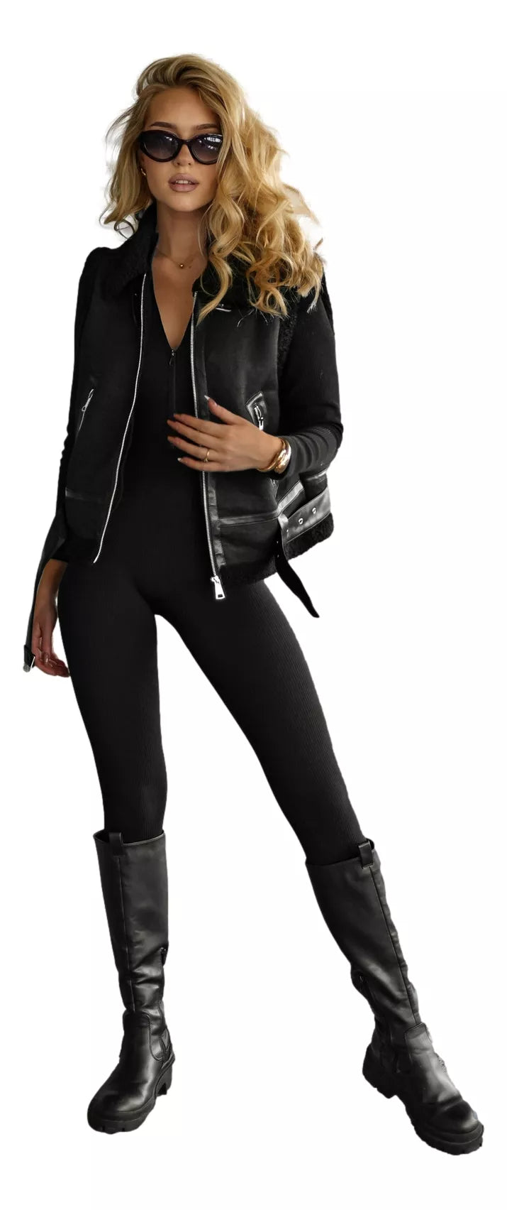 Women's black leather vest Pixel