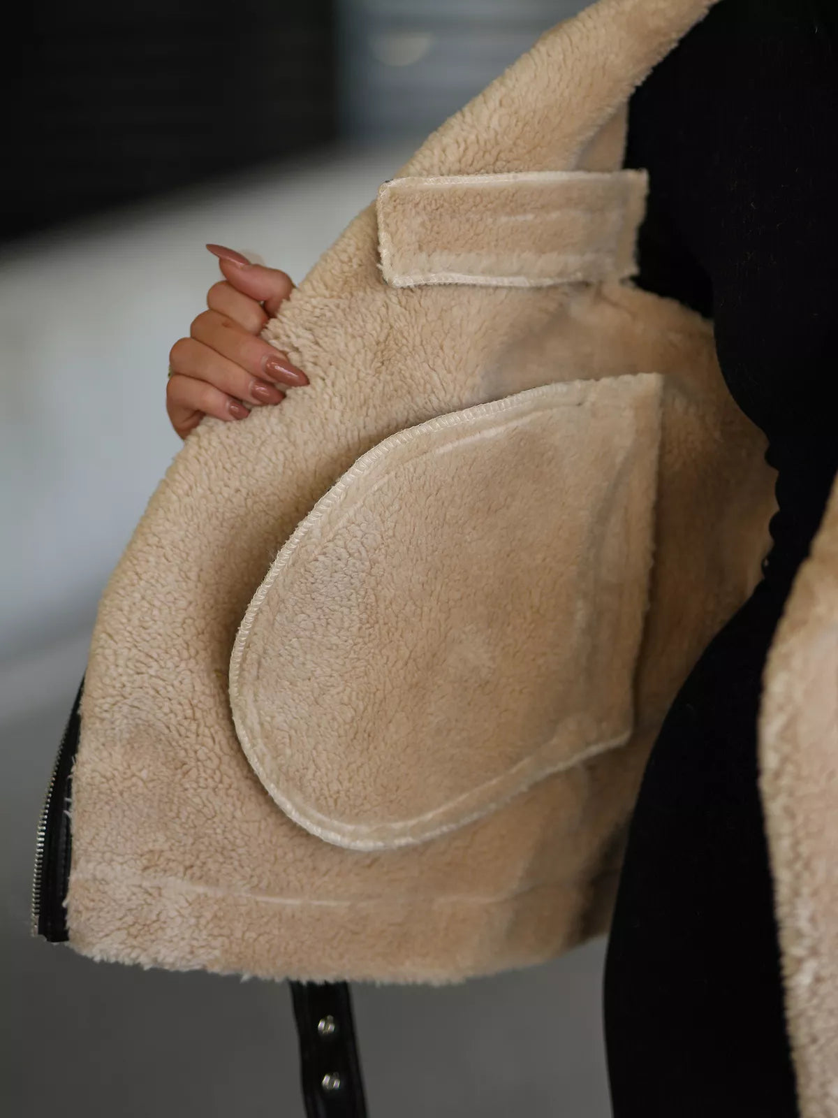 Women's black leather jacket with fur Elen