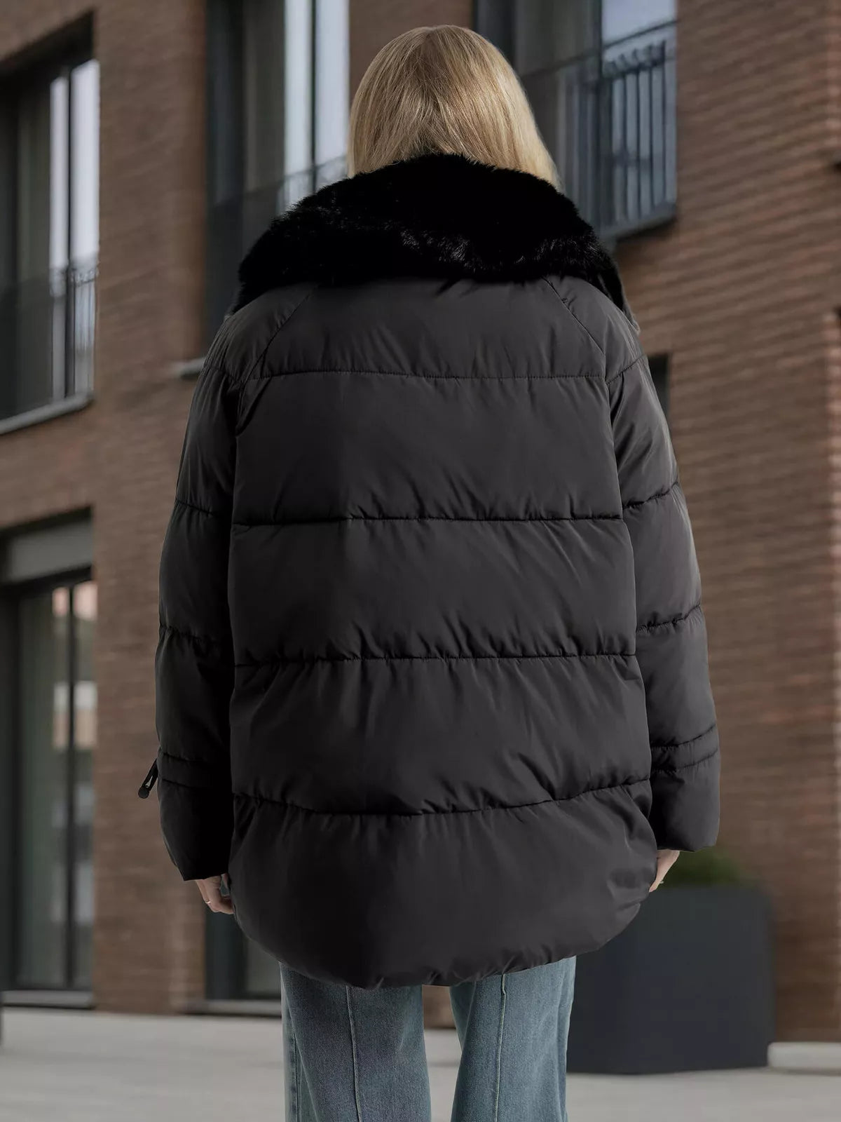 Women's black jacket with fur Sora