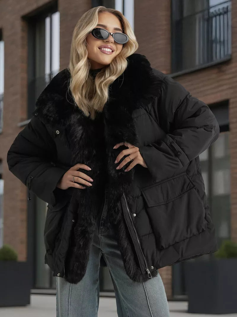 Women's black jacket with fur Sora