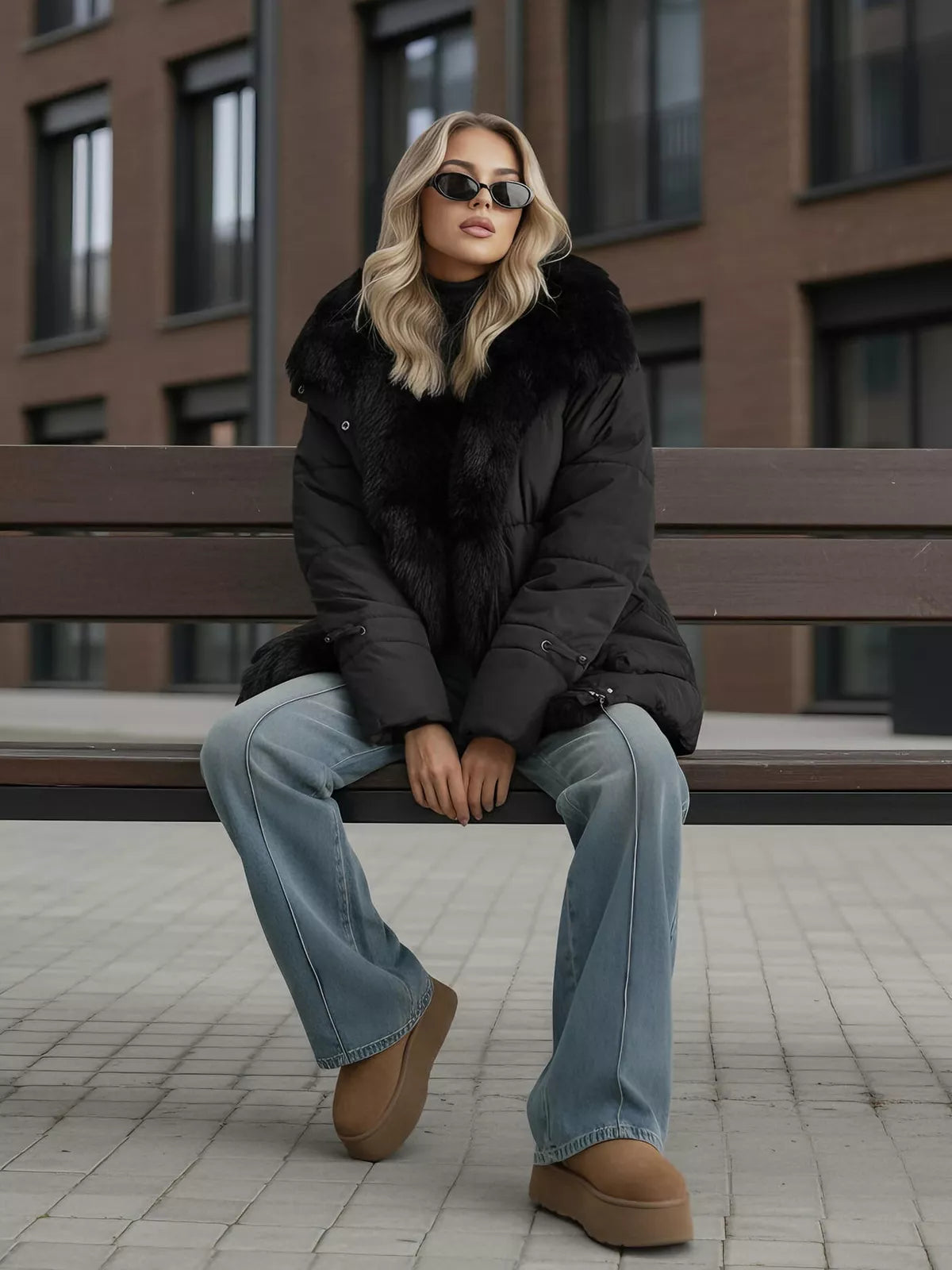 Women's black jacket with fur Sora