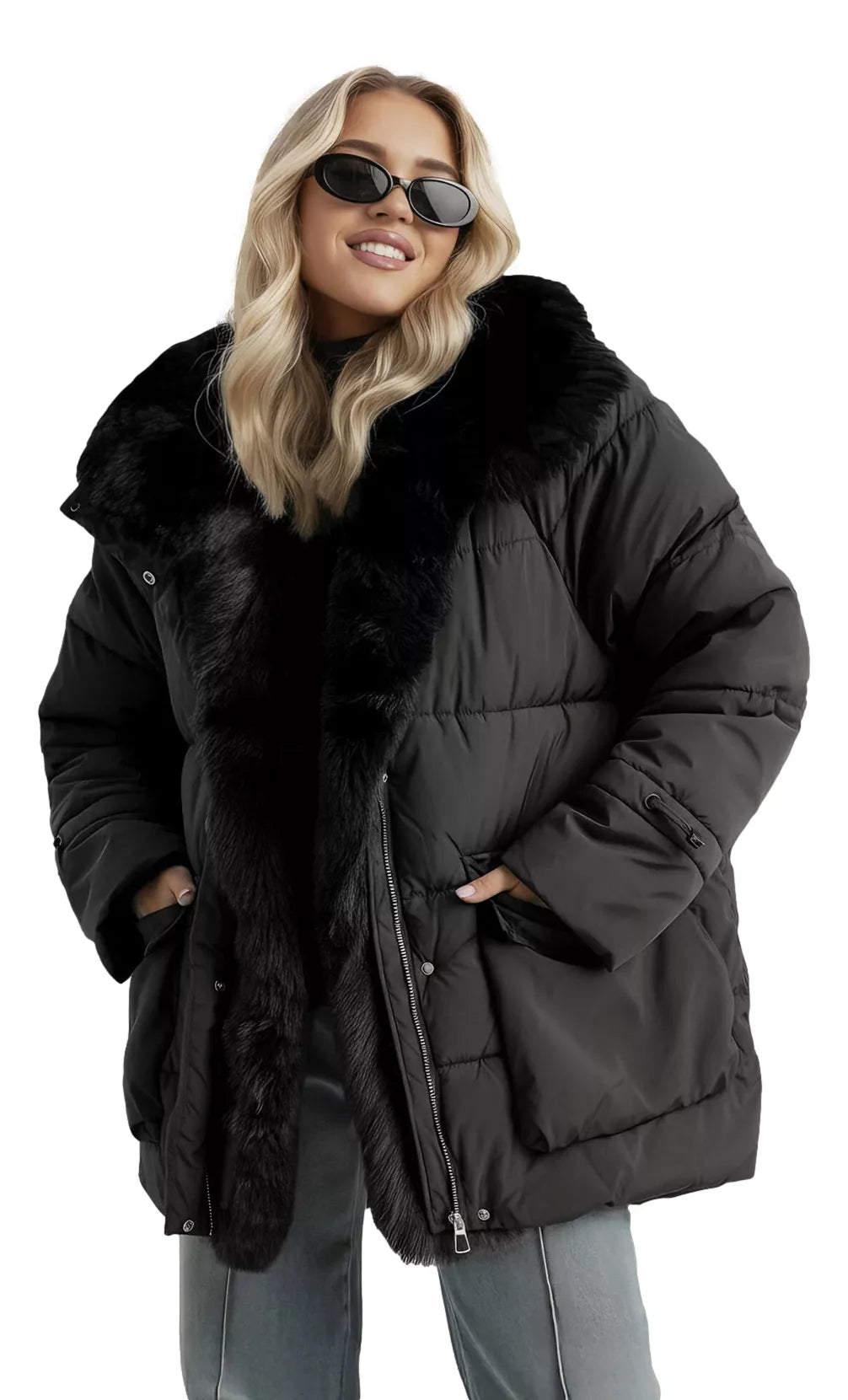 Women's black jacket with fur Sora