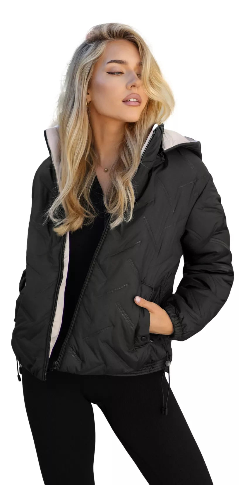 Women's black jacket with a brown hood Lamir
