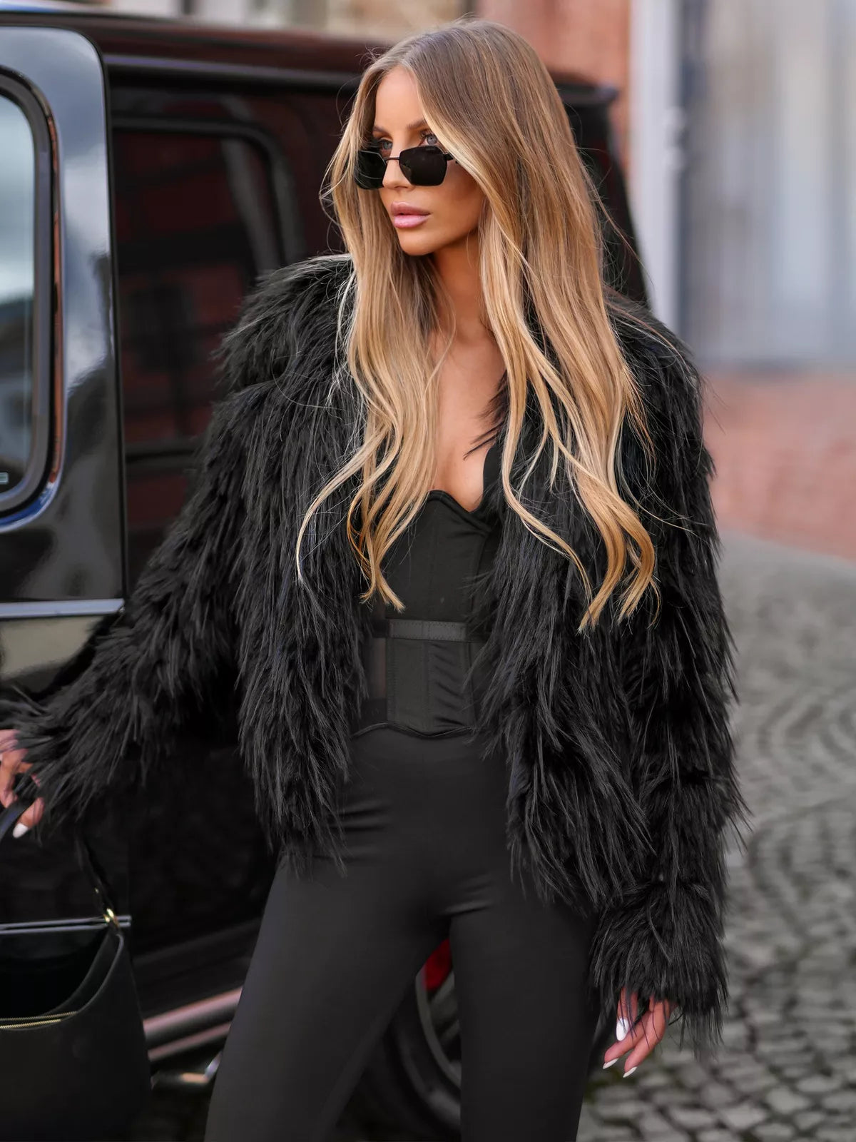 Women's black winter fur jacket