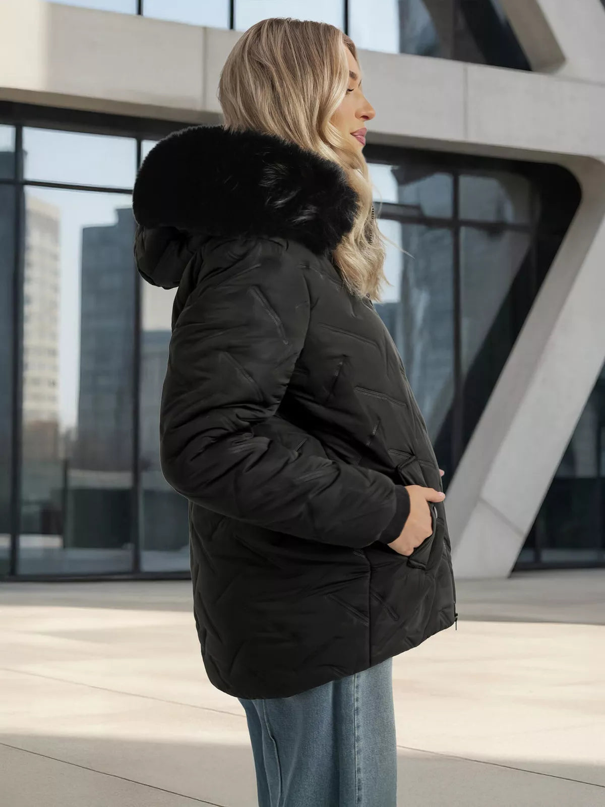 Women's black winter jacket with hood Levi