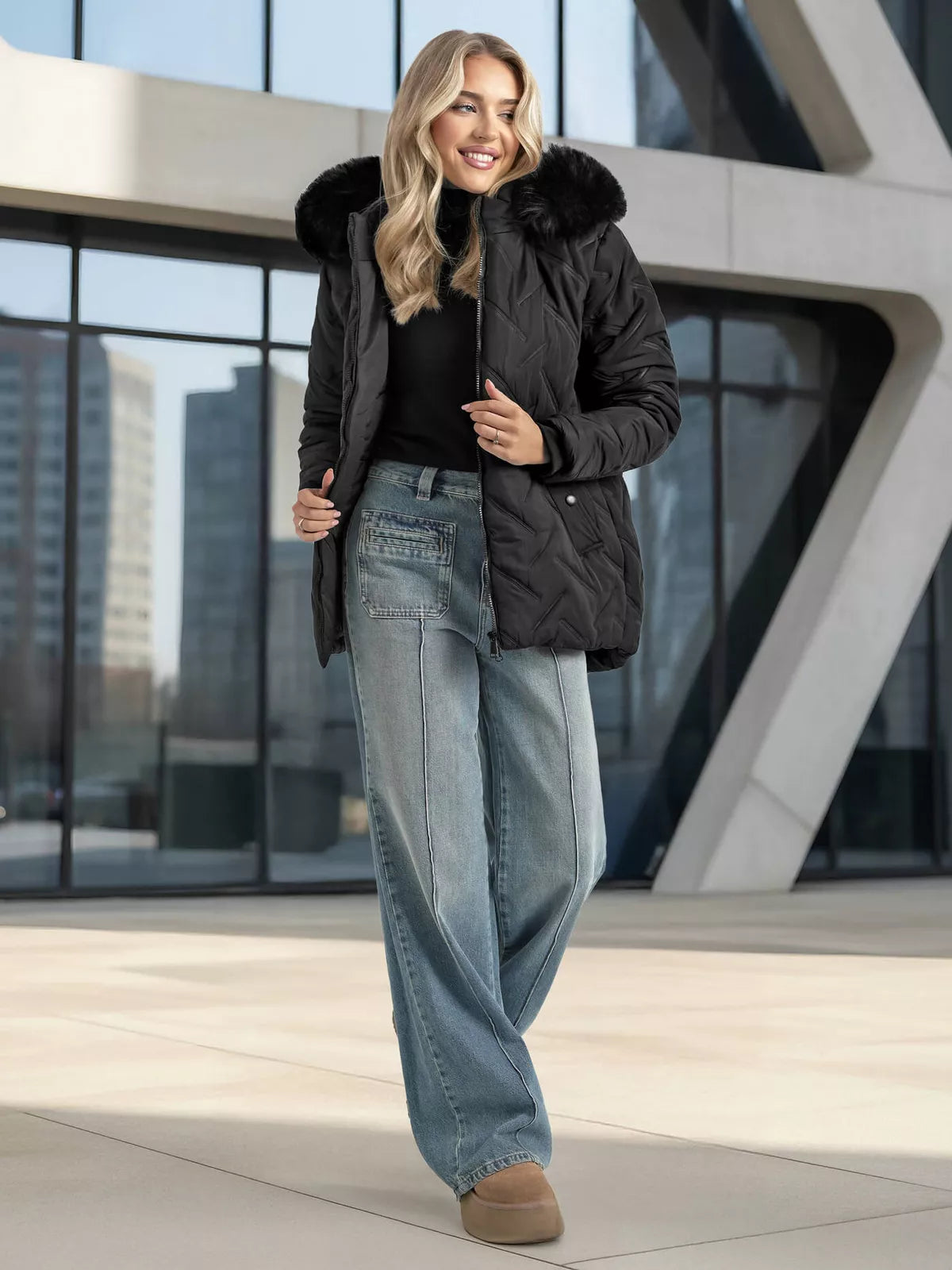 Women's black winter jacket with hood Levi