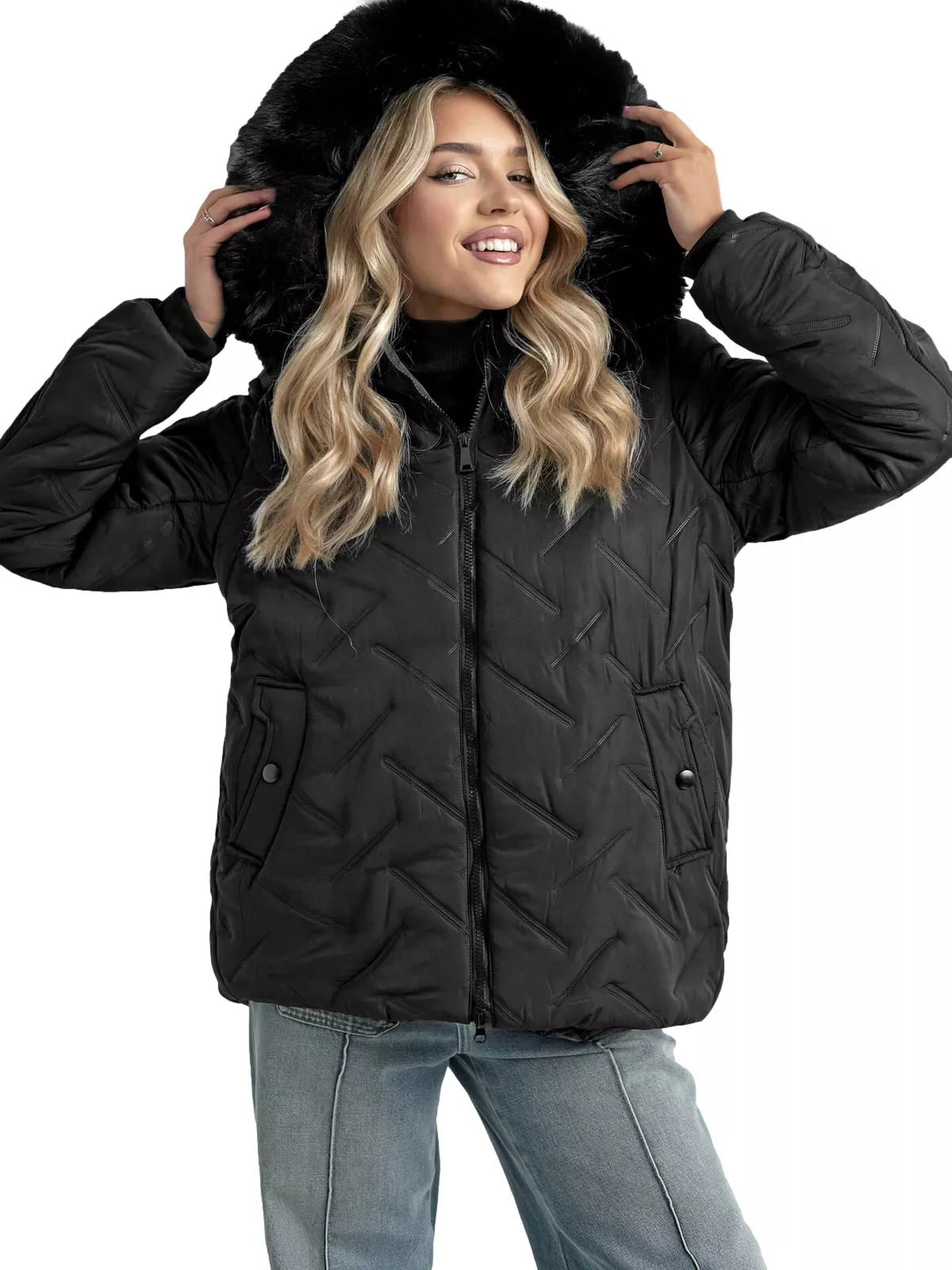 Women's black winter jacket with hood Levi