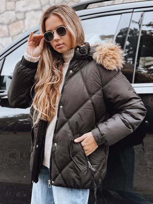 Women's black winter jacket with hood Mari