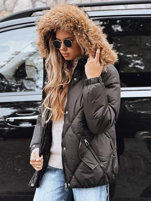 Women's black winter jacket with hood Mari